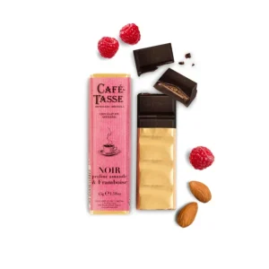 Café Tasse Le Chocolat<Barre de chocolat Noir praliné Amande et Framboise,