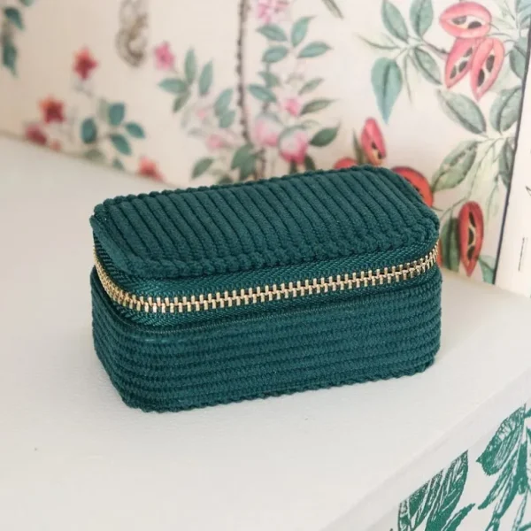 Maison Scarlett Les Bijoux | Les Accessoires<Mini Boîte à Bijoux de Voyage Marie Velours Côtelé Vert,