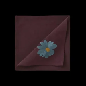 Sylvie Thiriez Serviettes<Serviette de table brodée Coup de Foudre Prune,