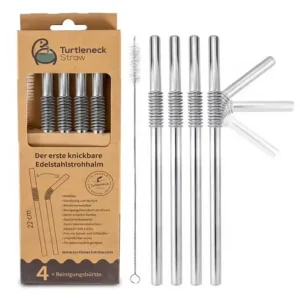 Turtleneck Straw Ustensiles En Inox<Set de 4 pailles flexibles argent, Turtleneck® Straw